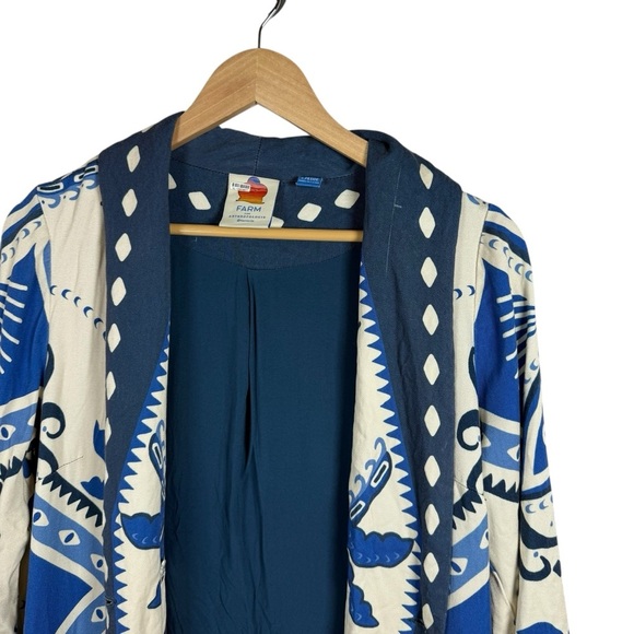 Farm Rio Anthropologie Long-Sleeve Blazer Mini Dress in Ivory/Blue Size SP - Picture 5 of 15